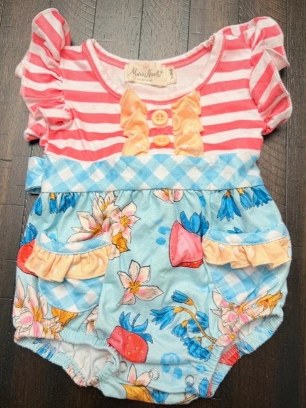 Springtime Flutter Floral Ruffle Bubble Romper from Marie Nicole Size 0-3m